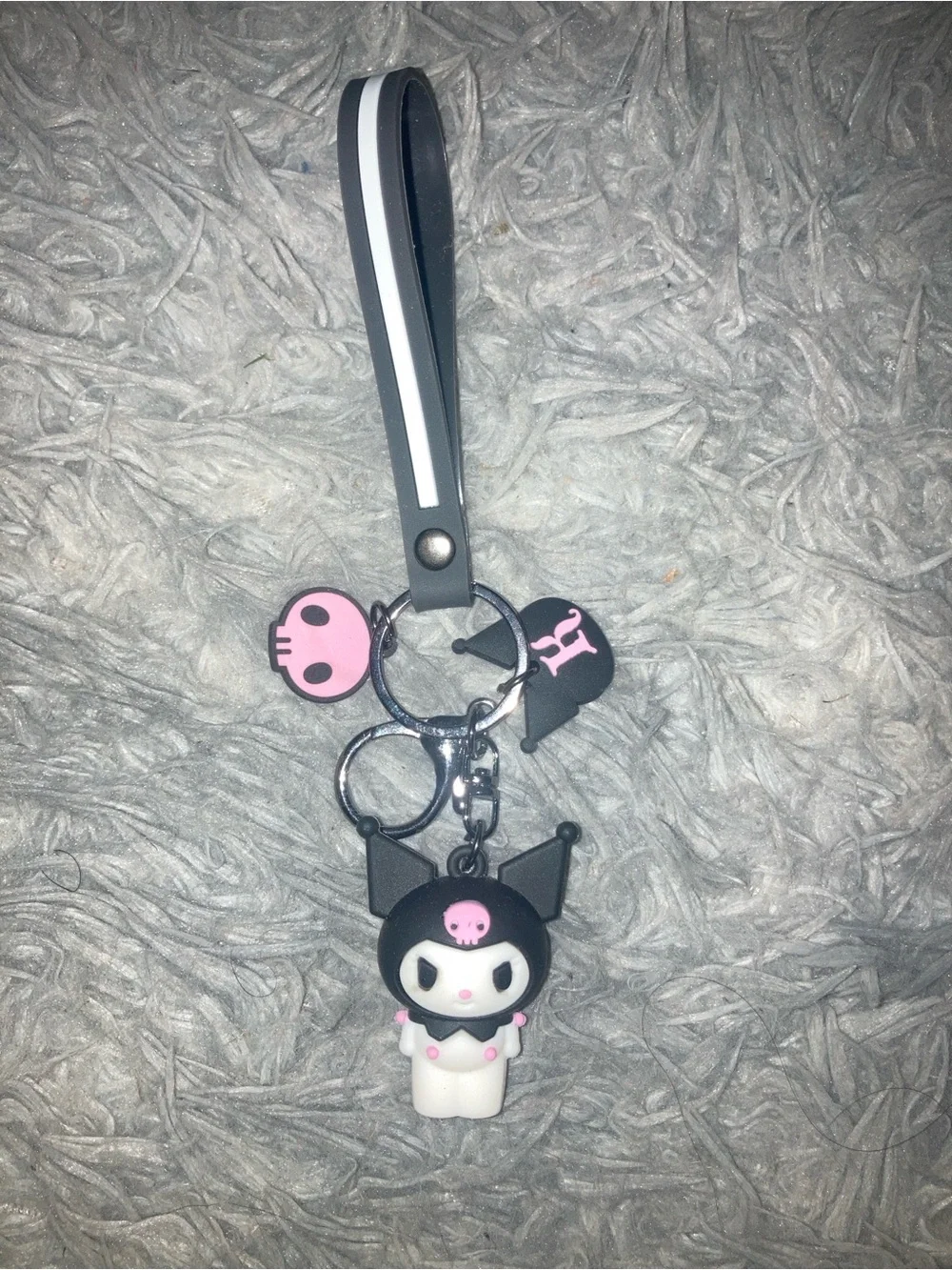 Kuromi Style Black & Pink Character Keychain Wristlet